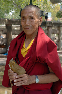 Monnik bij Bodhi-boom